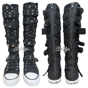 Converse 2011 XXHI 7 Strap Stud Knee High Black Lace Up Zip Sneaker Boot 8 RARE